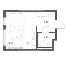 Планировка студии(квартира) площадью 26.49 квадратных метров в ЖК “ЖК Космический Квартал”