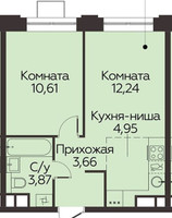 Планировка однокомнатной(квартира) площадью 35.33 квадратных метров в “ЖК Каштановая роща”