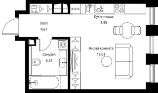 Планировка студии(квартира) площадью 33.14 квадратных метров в “ЖК Сити Бэй”