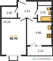 Планировка однокомнатной(квартира) площадью 38.9 квадратных метров в “ЖК Одинград. Квартал Семейный”