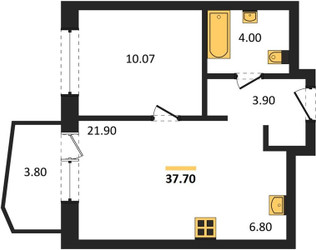 Планировка однокомнатной(квартира) площадью 37.7 квадратных метров в ЖК “ЖК "Коллекция"”