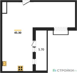Планировка двухкомнатной(квартира) площадью 45.3 квадратных метров в ЖК “ЖК Римский”