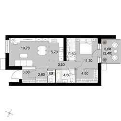 Планировка двухкомнатной(квартира) площадью 63.5 квадратных метров в ЖК “Апрелевка Клаб”