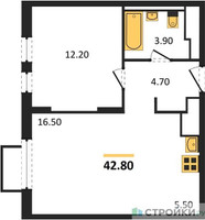 Планировка однокомнатной(квартира) площадью 42.8 квадратных метров в “ЖК Мытищи Парк”