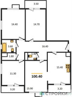 Планировка 4+ комнатной(квартира) площадью 100.4 квадратных метров в “ЖК Первый Лермонтовский”