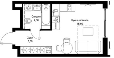 Планировка студии(квартира) площадью 25.2 квадратных метров в ЖК “ЖК Cityzen (Ситизен)”