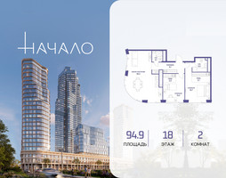 Планировка двухкомнатной(квартира) площадью 94.9 квадратных метров в “ЖК Начало”