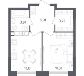 Планировка однокомнатной(квартира) площадью 33.2 квадратных метров в ЖК “ЖК Ольховый Квартал”