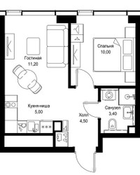 Планировка однокомнатной(квартира) площадью 34.1 квадратных метров в ЖК “Мультиквартал СИТИДЗЕН”