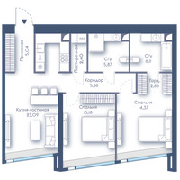 Планировка двухкомнатной(квартира) площадью 80.8 квадратных метров в “ЖК Дом Дау”