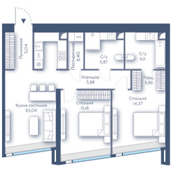 Планировка двухкомнатной(квартира) площадью 80.8 квадратных метров в ЖК “ЖК Дом Дау”