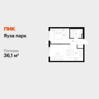 Планировка однокомнатной(квартира) площадью 36.1 квадратных метров в “ЖК Яуза Парк (Мытищи)”
