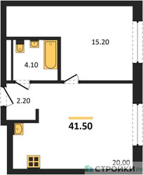 Планировка однокомнатной(квартира) площадью 41.5 квадратных метров в ЖК “ЖК "Коллекция"”