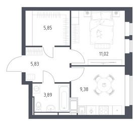 Планировка однокомнатной(квартира) площадью 35.97 квадратных метров в ЖК “ЖК Большое Путилково”