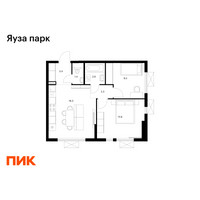 Планировка двухкомнатной(квартира) площадью 51.2 квадратных метров в “ЖК Яуза Парк (Мытищи)”