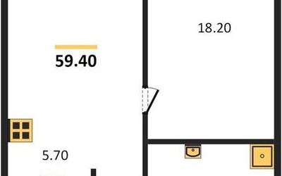 Планировка двухкомнатной(квартира) площадью 59.4 квадратных метров в ЖК “ЖК High Life (Хай Лайф)”