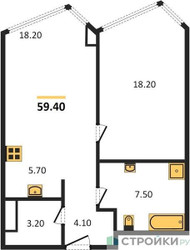 Планировка двухкомнатной(квартира) площадью 59.4 квадратных метров в ЖК “ЖК High Life (Хай Лайф)”