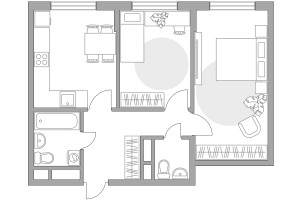 Планировка двухкомнатной(квартира) площадью 54.09 квадратных метров в “ЖК Императорские Мытищи”