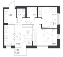 Планировка двухкомнатной(квартира) площадью 53.76 квадратных метров в “ЖК Новое Внуково”