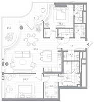 Планировка двухкомнатной(квартира) площадью 152.3 квадратных метров в “Клубный дом PHANTOM (Фантом)”