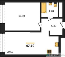 Планировка однокомнатной(квартира) площадью 47.1 квадратных метров в “ЖК Первый Московский”