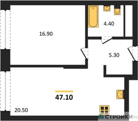 Планировка однокомнатной(квартира) площадью 47.1 квадратных метров в ЖК “ЖК Первый Московский”