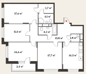 Планировка 4+ комнатной(квартира) площадью 108.2 квадратных метров в ЖК “Миниполис 8 кленов”