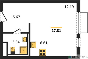 Планировка студии(квартира) площадью 27.81 квадратных метров в ЖК “ЖК Пригород Лесное”