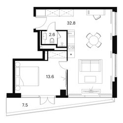 Планировка студии(апартаменты) площадью 56.5 квадратных метров в ЖК “ЖК Аквилон Signal (Аквилон Сигнал)”