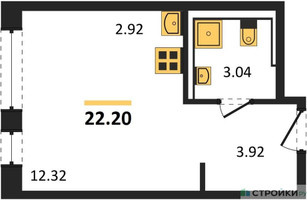Планировка студии(квартира) площадью 22.2 квадратных метров в “ЖК Новое Видное”