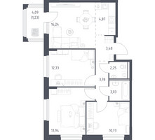 Планировка трехкомнатной(квартира) площадью 72.28 квадратных метров в “ЖК Прибрежный Парк”