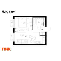 Планировка однокомнатной(квартира) площадью 32.3 квадратных метров в ЖК “ЖК Яуза Парк (Мытищи)”