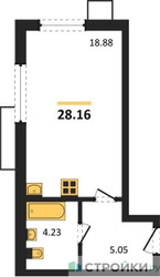 Планировка студии(квартира) площадью 28.16 квадратных метров в ЖК “ЖК Бархат”