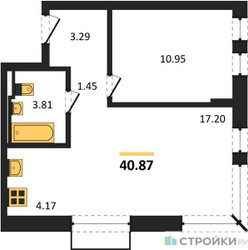 Планировка однокомнатной(квартира) площадью 40.87 квадратных метров в ЖК “ЖК Рублевский Квартал”