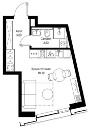 Планировка студии(квартира) площадью 25.3 квадратных метров в ЖК “ЖК Cityzen (Ситизен)”