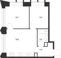 Планировка двухкомнатной(квартира) площадью 50.1 квадратных метров в “ЖК Войс”