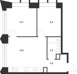 Планировка двухкомнатной(квартира) площадью 50.1 квадратных метров в ЖК “ЖК Войс”