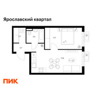 Планировка однокомнатной(квартира) площадью 38.5 квадратных метров в “Ярославский квартал”