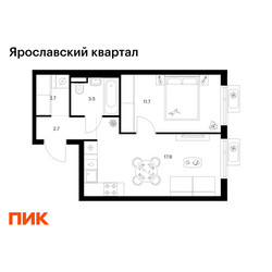 Планировка однокомнатной(квартира) площадью 38.5 квадратных метров в ЖК “Ярославский квартал”