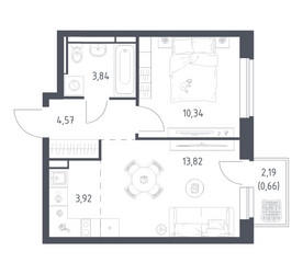Планировка однокомнатной(квартира) площадью 37.15 квадратных метров в ЖК “ЖК Новое Видное”