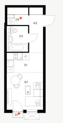 Планировка студии(квартира) площадью 25.5 квадратных метров в ЖК “ЖК Томилинский бульвар”