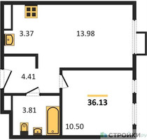 Планировка однокомнатной(квартира) площадью 36.13 квадратных метров в “ЖК Пятницкие луга”