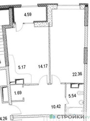 Планировка однокомнатной(апартаменты) площадью 65.8 квадратных метров в ЖК “ЖК Маршал”