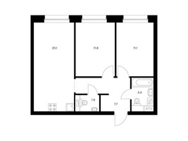 Планировка двухкомнатной(квартира) площадью 55.9 квадратных метров в “ЖК Полар”