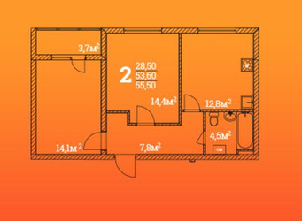 Планировка двухкомнатной(квартира) площадью 55.5 квадратных метров в ЖК “ЖК Метелица”