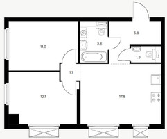 Планировка двухкомнатной(квартира) площадью 52.1 квадратных метров в “ЖК Кольская 8”