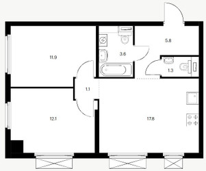 Планировка двухкомнатной(квартира) площадью 52.1 квадратных метров в ЖК “ЖК Кольская 8”