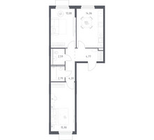 Планировка двухкомнатной(квартира) площадью 57.39 квадратных метров в “ЖК Мытищи Парк”