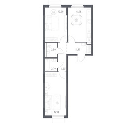 Планировка двухкомнатной(квартира) площадью 57.39 квадратных метров в ЖК “ЖК Мытищи Парк”