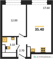 Планировка однокомнатной(квартира) площадью 35.4 квадратных метров в “ЖК Обручева 30”